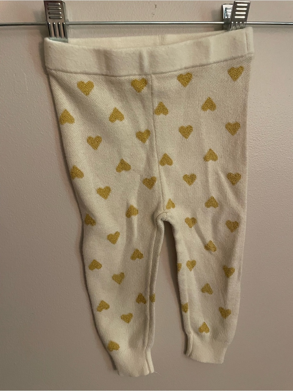 baby GAP Cream Knit Leggings with Gold Heart Patternw